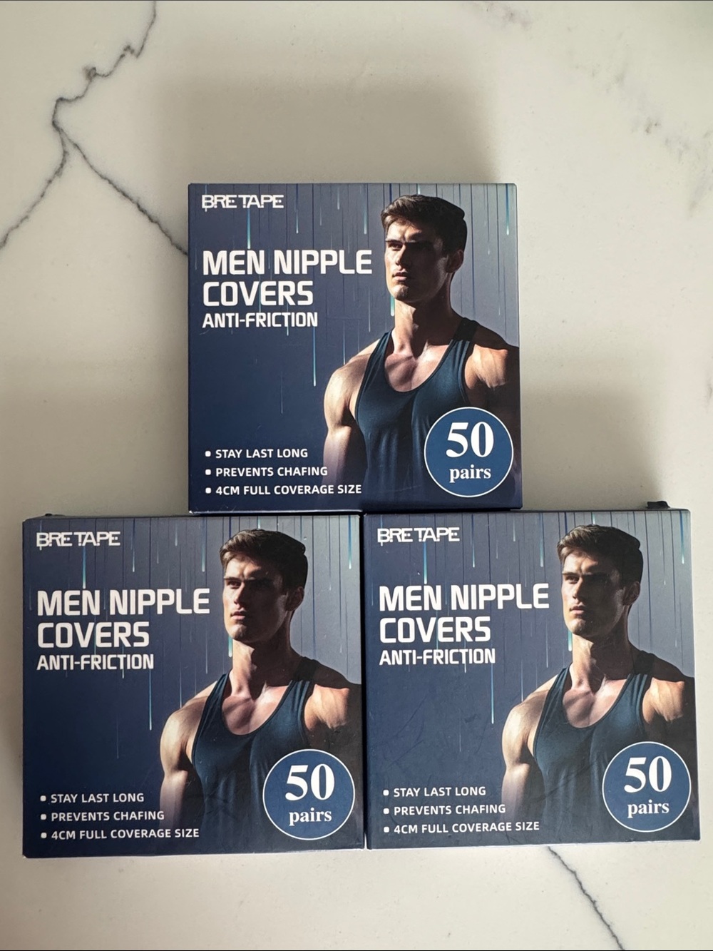 3 x BRETAPE Men Nipple Covers - Black, 50 Pairs